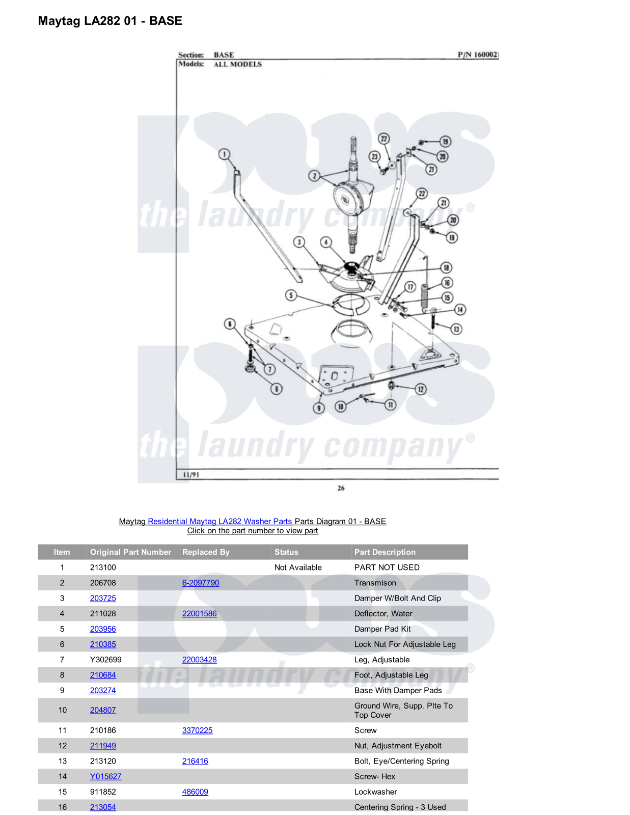 Maytag LA282 Parts Diagram