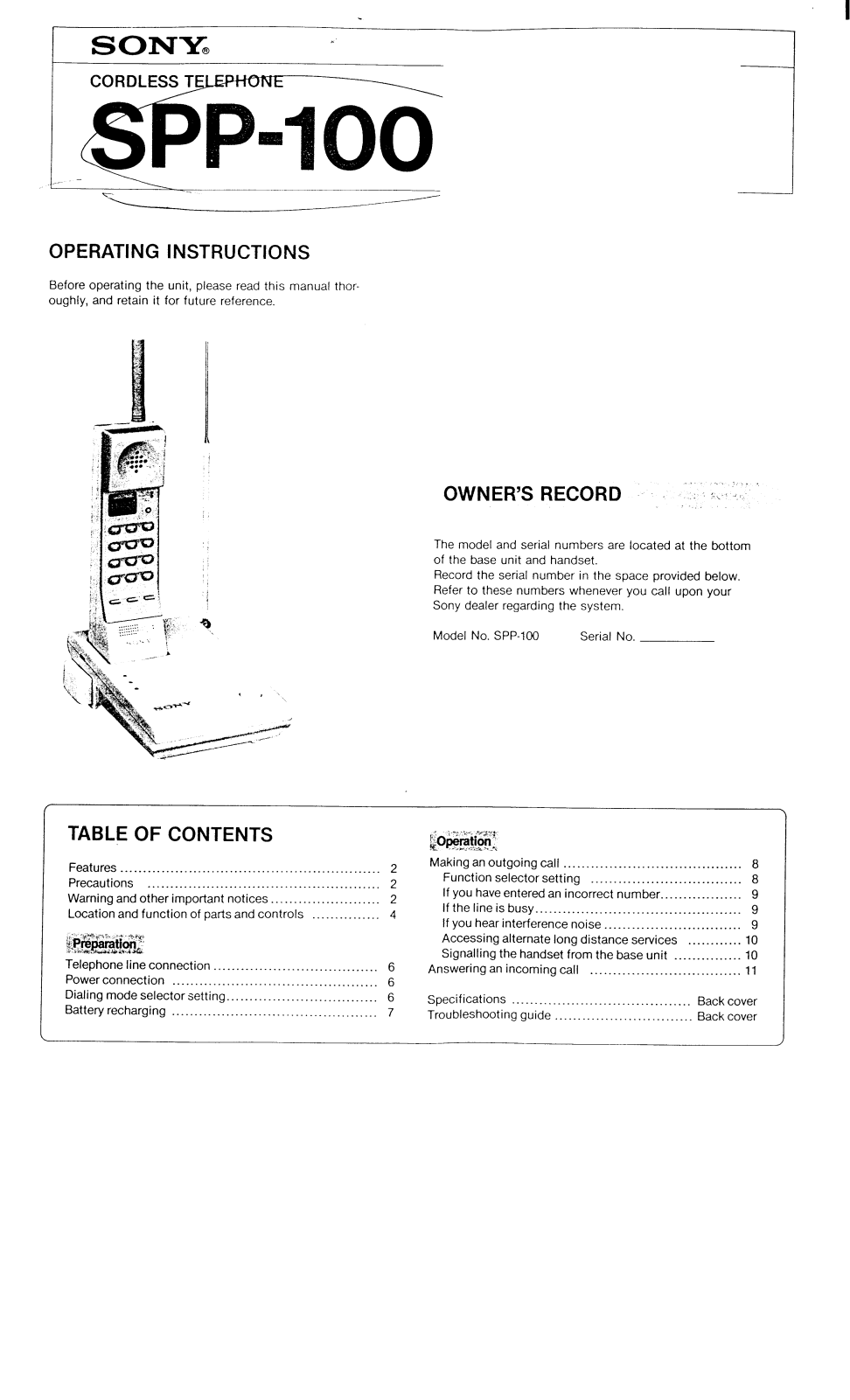 Sony SPP-100 User Manual