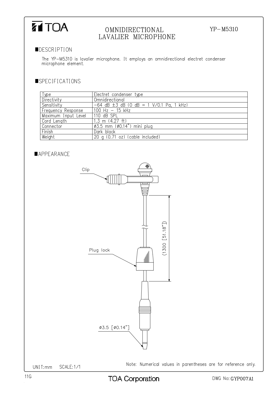 TOA YP-M5310 User Manual