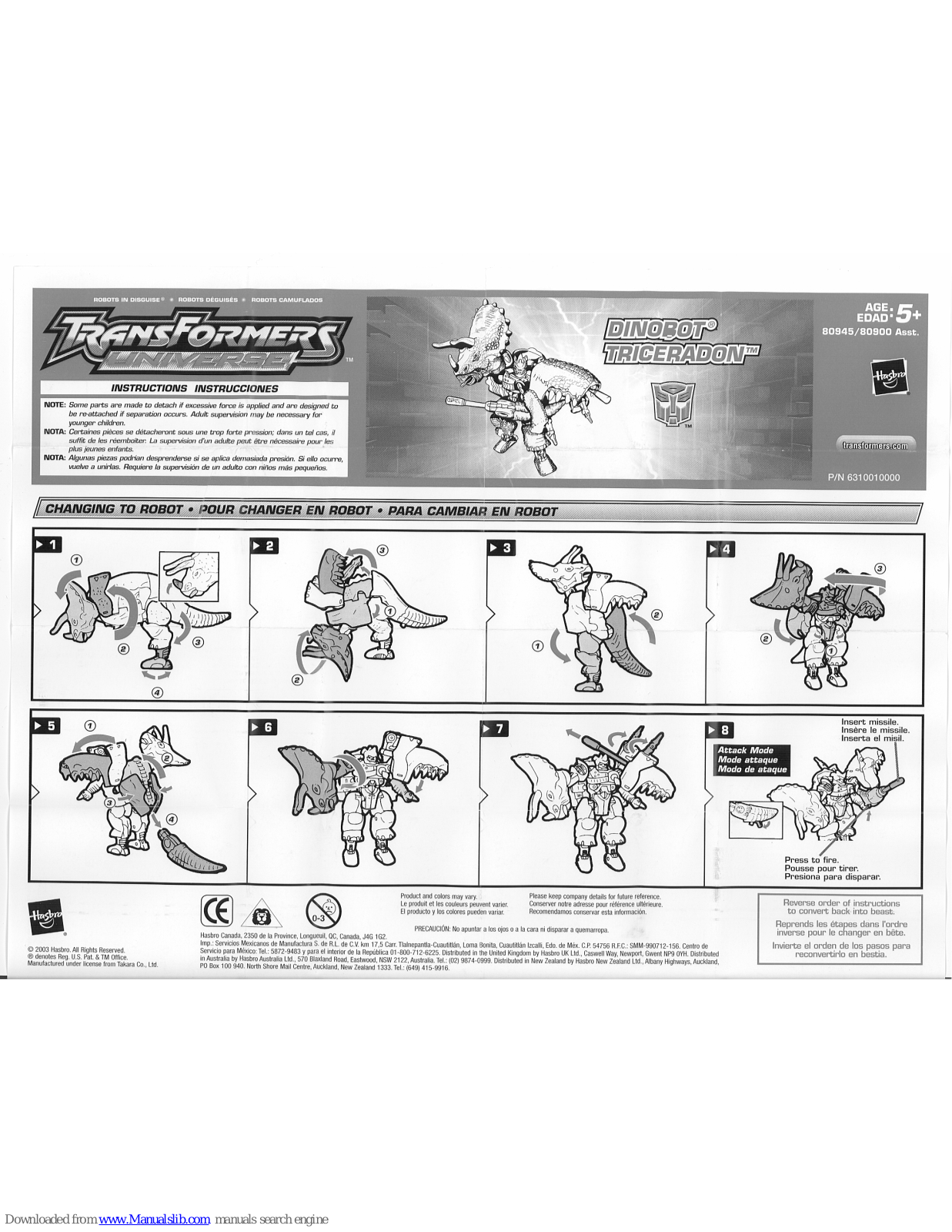 Hasbro 80945, 80900 Instructions Manual - ManualMachine.com