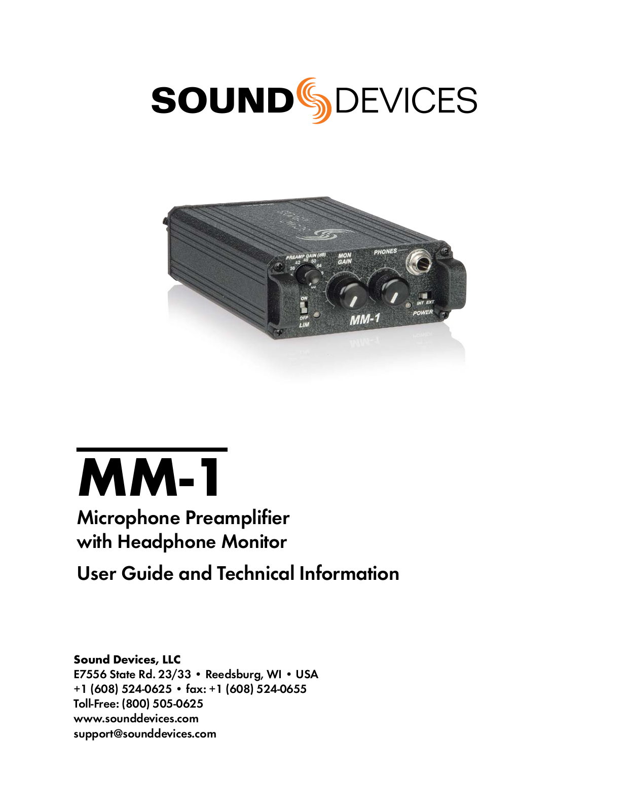 Sound Devices MM-1 User manual