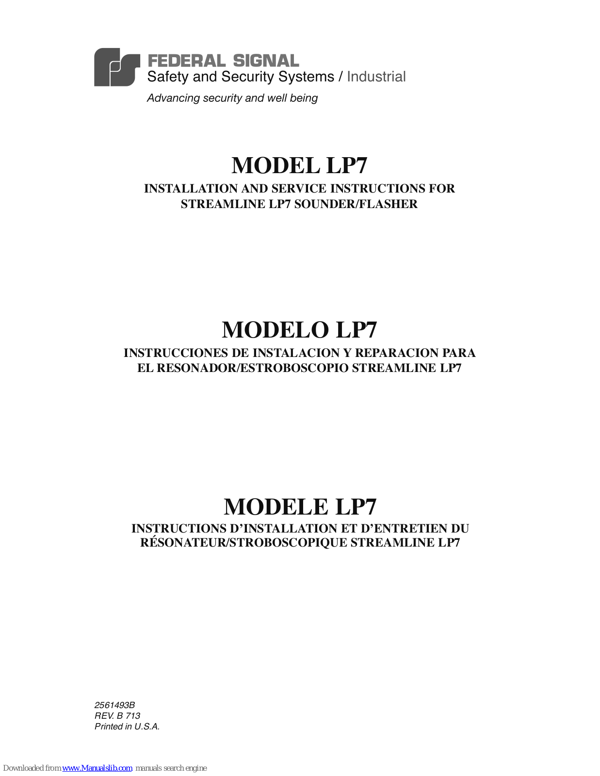 Federal Signal Corporation LP7 Installation And Service Instructions Manual