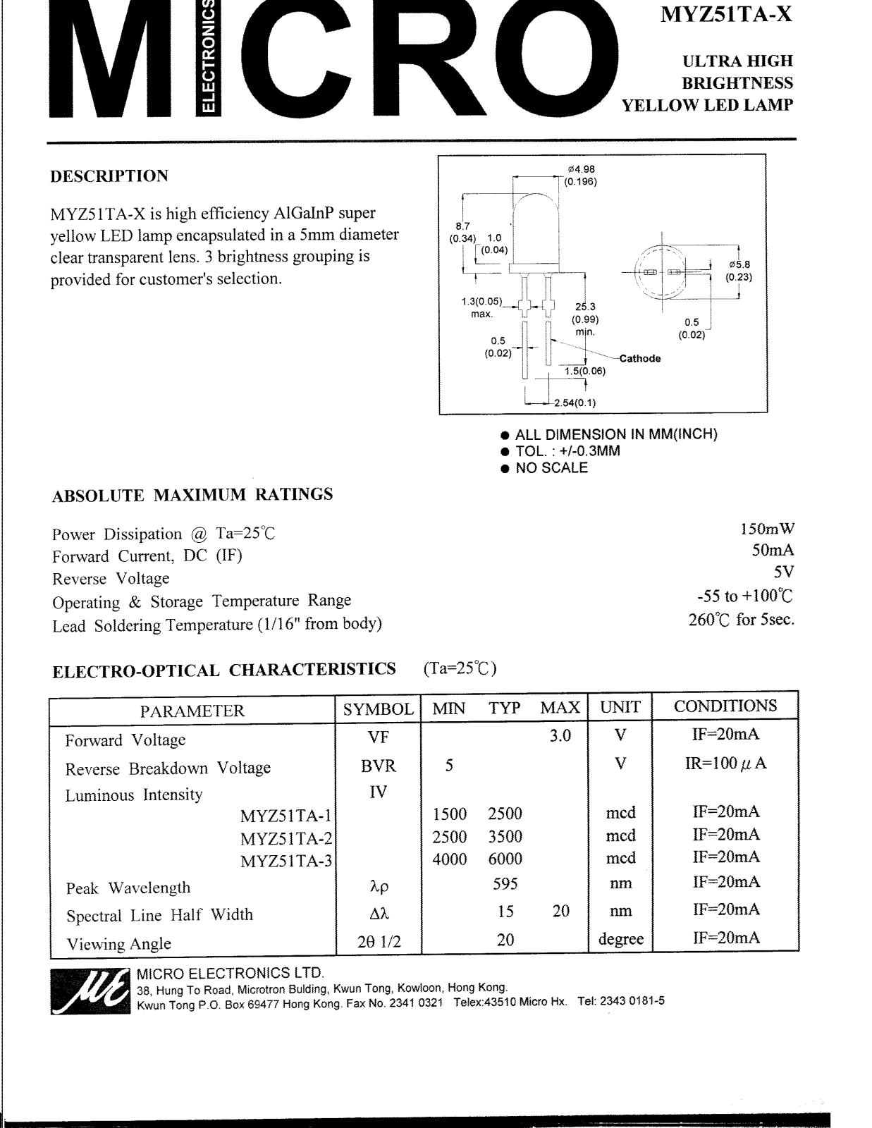 MICRO MYZ51TA-1, MYZ51TA-2, MYZ51TA-3 Datasheet