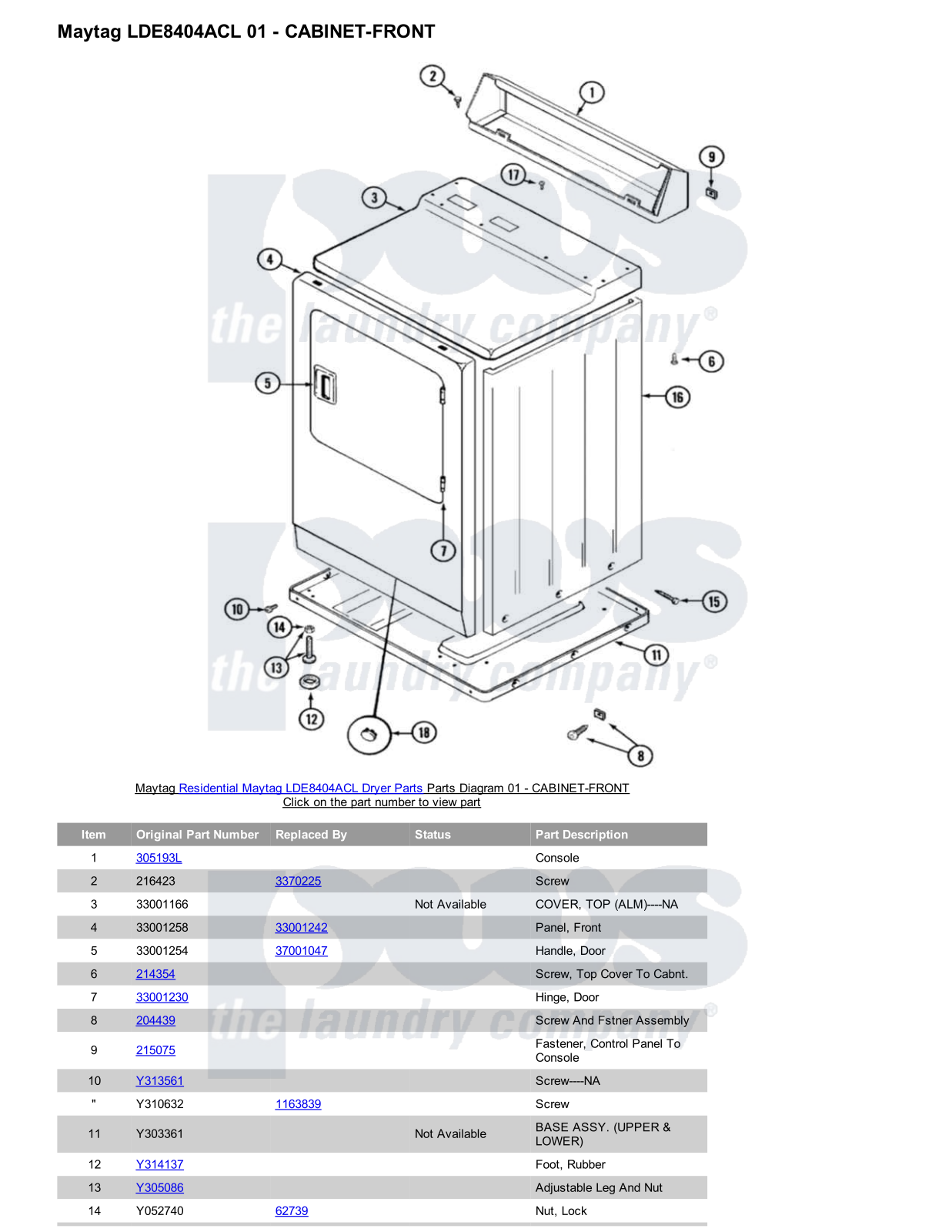 Maytag LDE8404ACL Parts Diagram