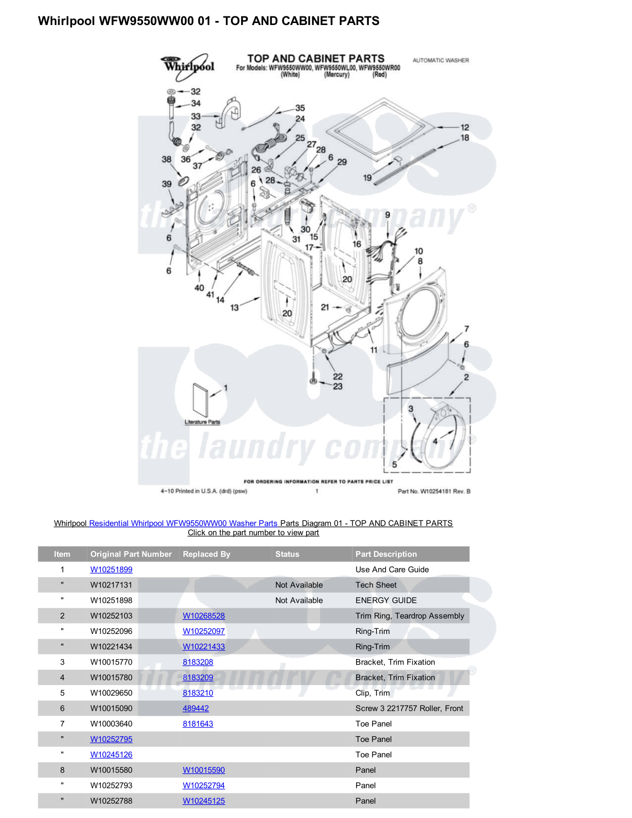 Whirlpool WFW9550WW00 Parts Diagram