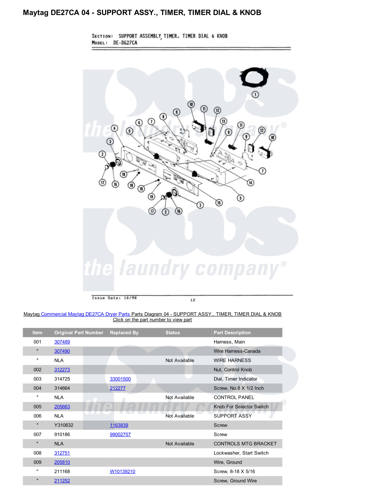 Maytag DE27CA Parts Diagram