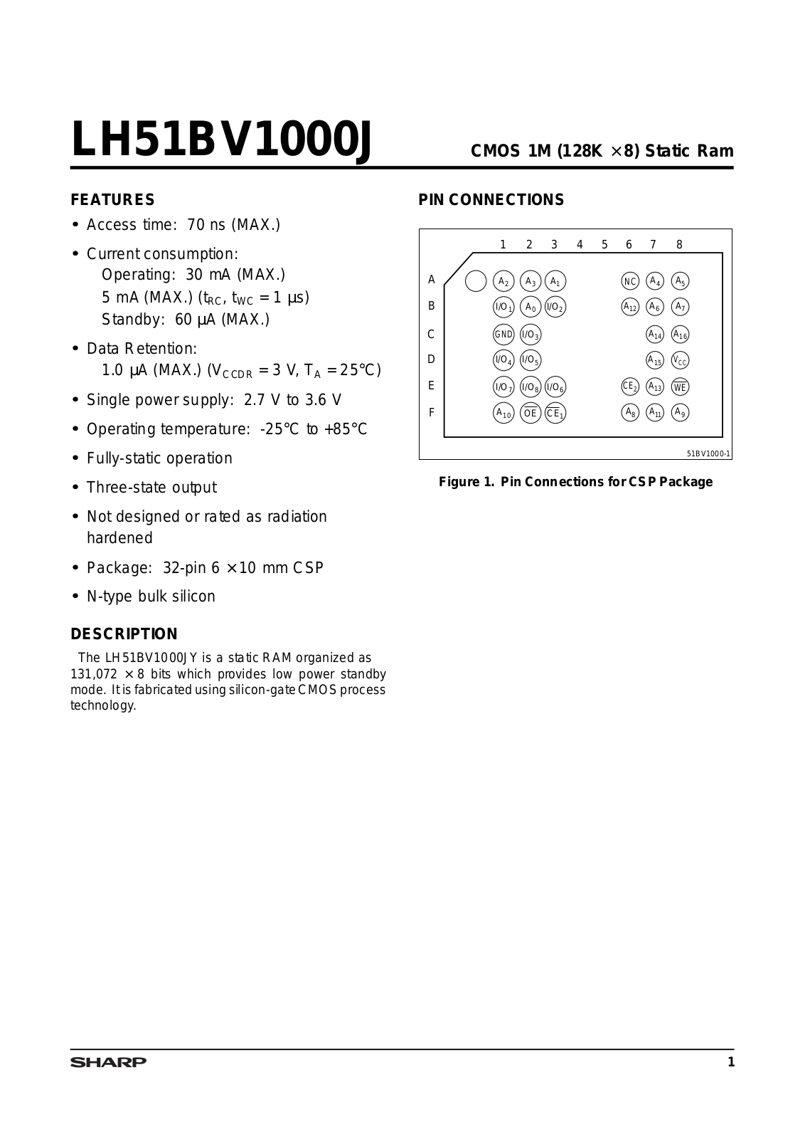 Sharp LH51BV1000JY-70LL Datasheet