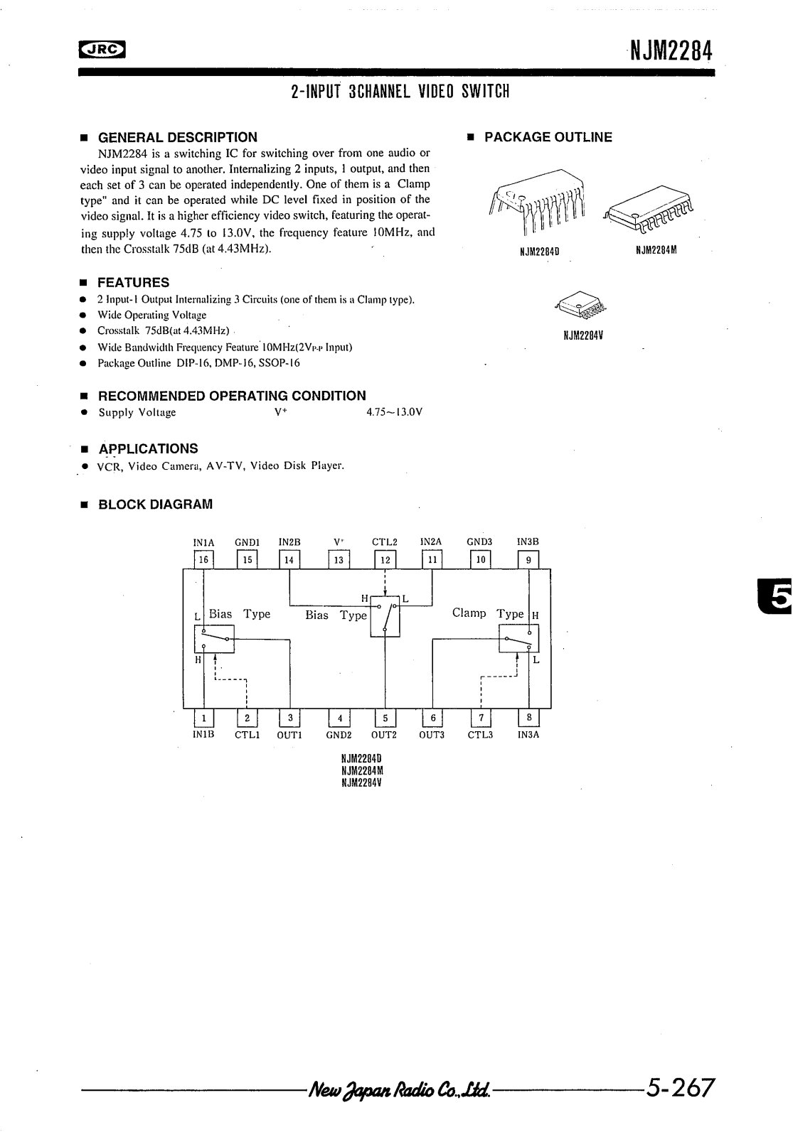 JRC NJM2284D, NJM2284M, NJM2284V Datasheet