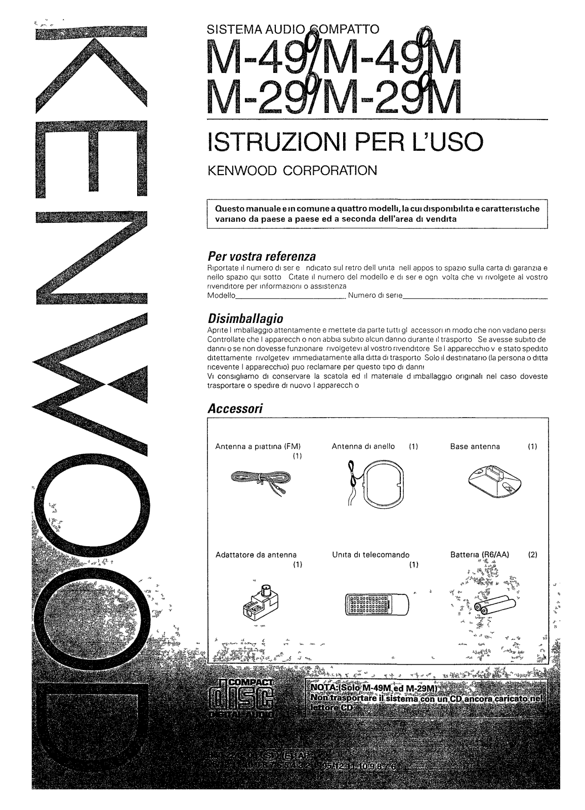 Kenwood M-490M, M-490, M-290M, M-290 User Manual