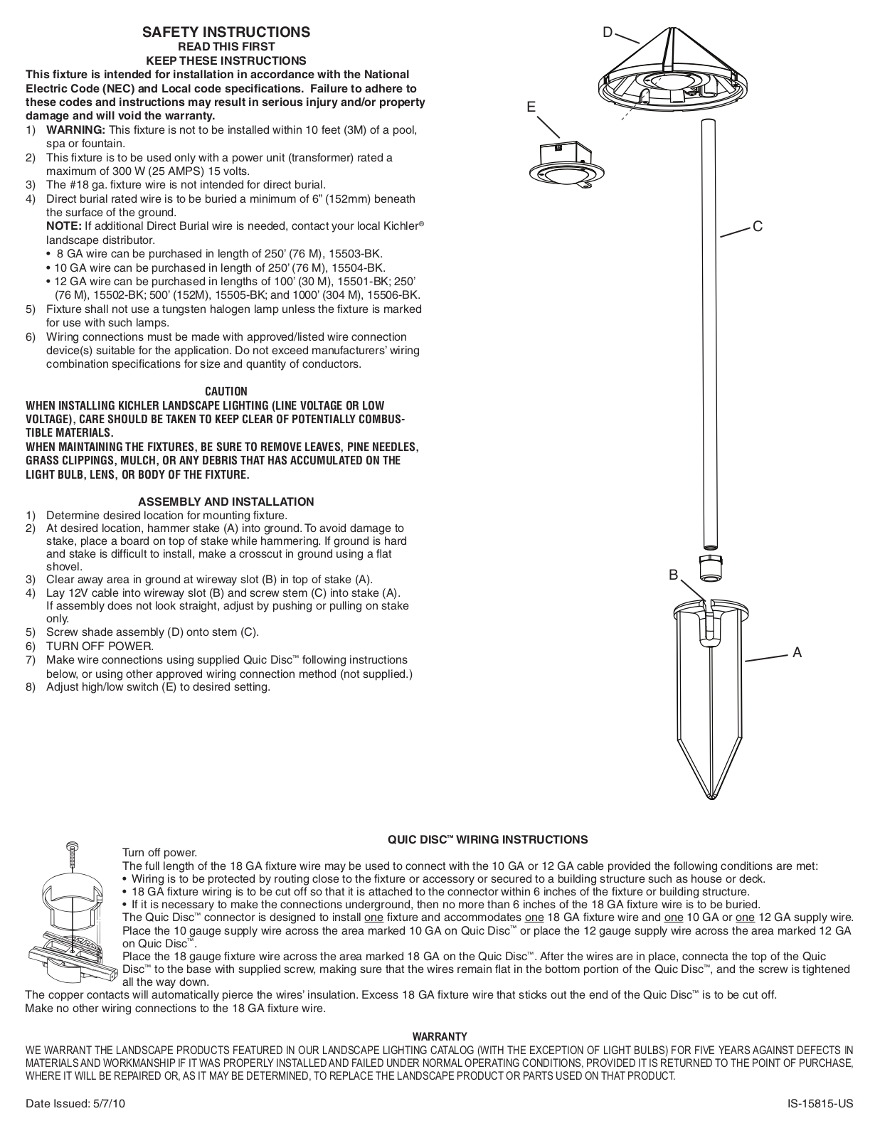 Kichler 15815 User Manual