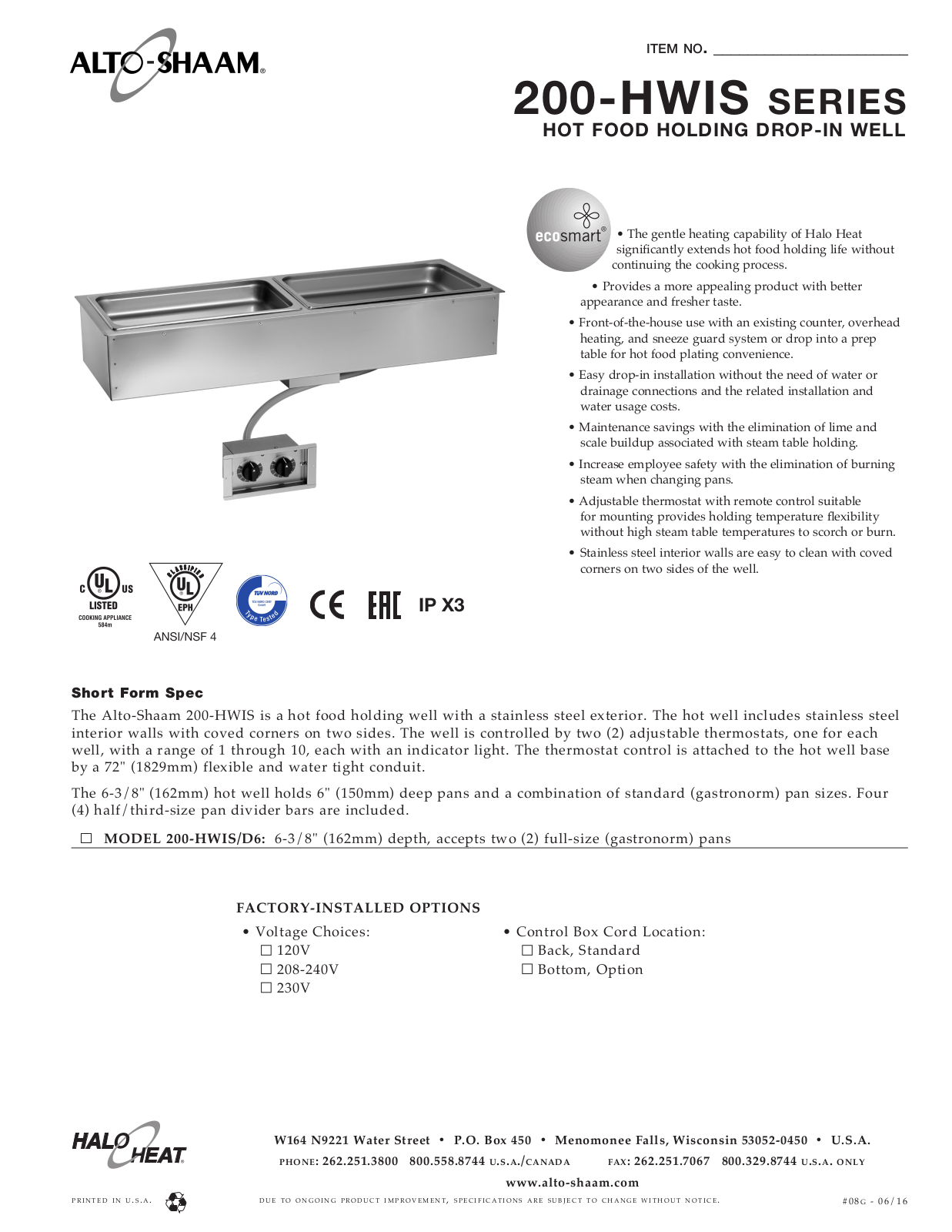 Alto Shaam 200-HWIS-D6 User Manual