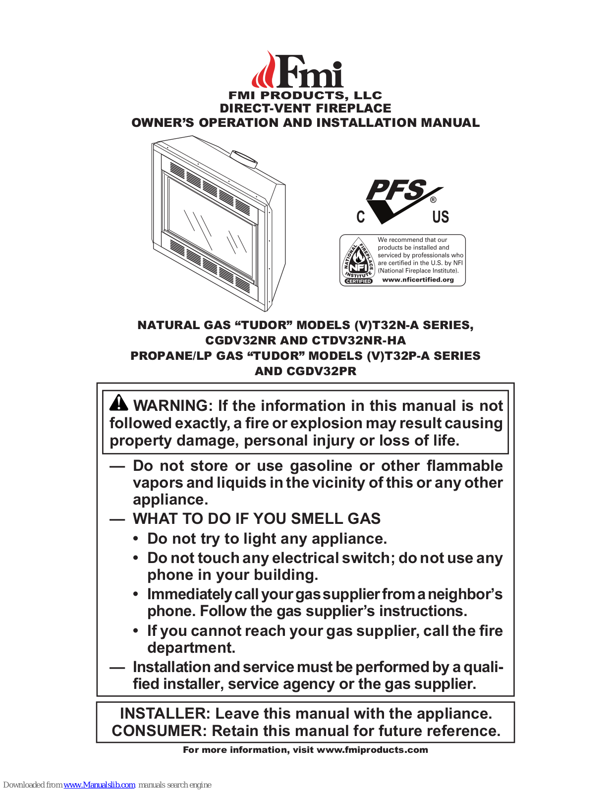 FMI Tudor T32N-A Series, Tudor CGDV32NR, Tudor CTDV32NR-HA, Tudor T32P-A Series, Tudor VT32P-A Series Owner's Operation And Installation Manual