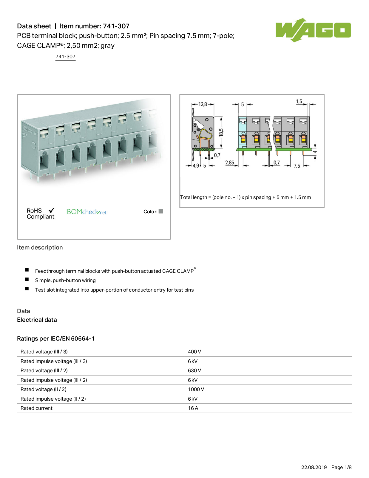 Wago 741-307 Data Sheet