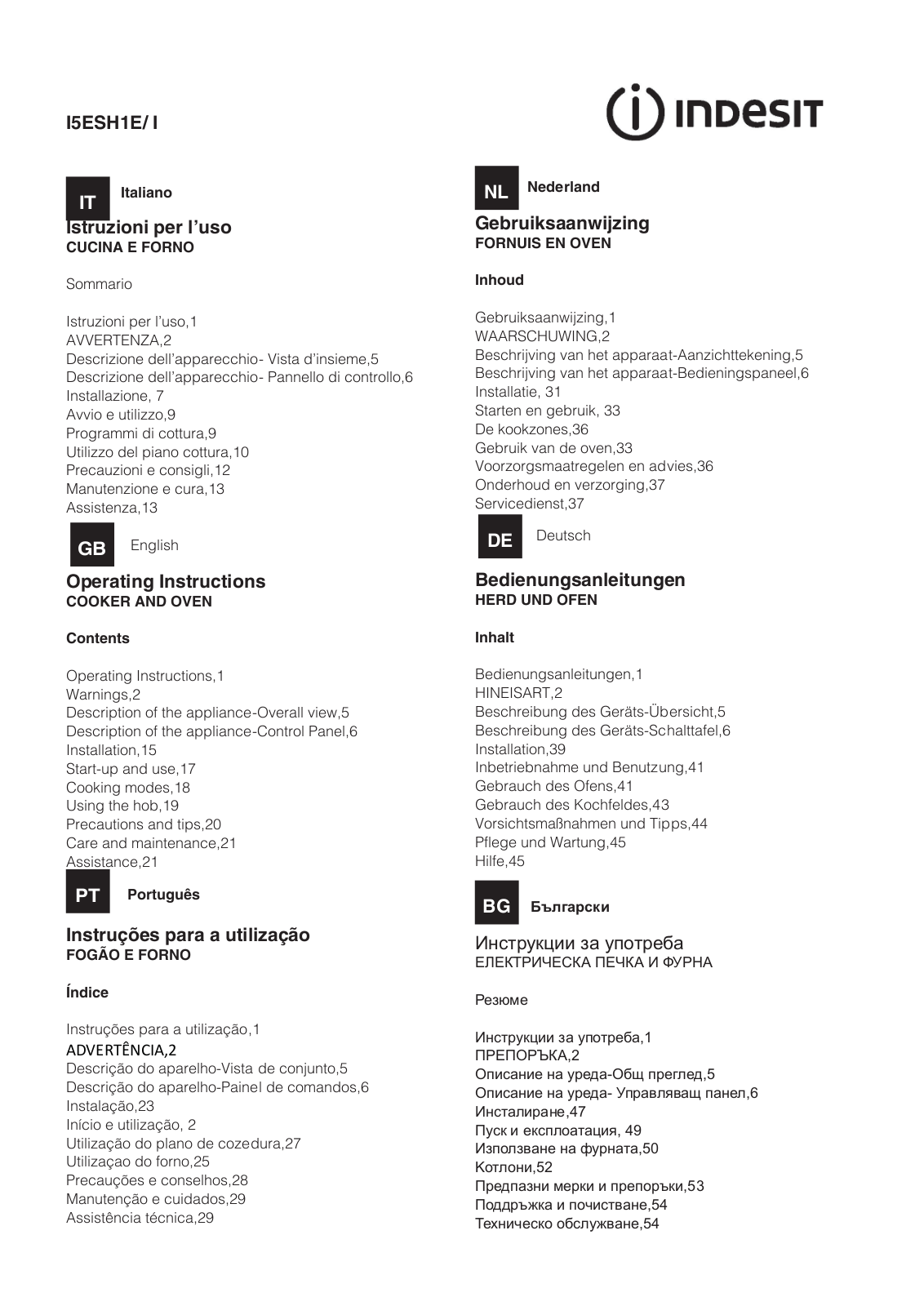 Indesit I5ESH1E-I User Manual