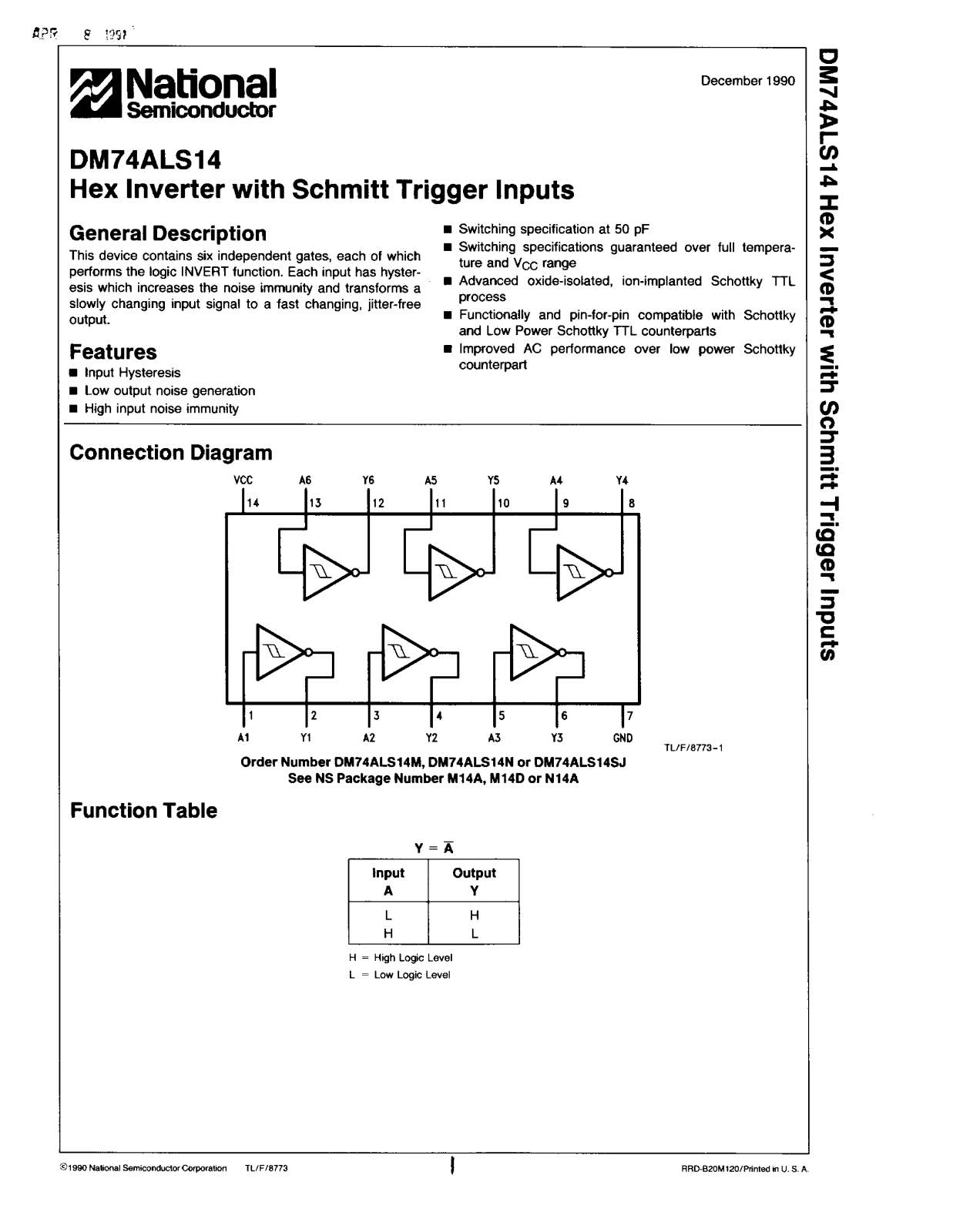 NSC DM74ALS14M, DM74ALS14SJ, DM74ALS14N Datasheet