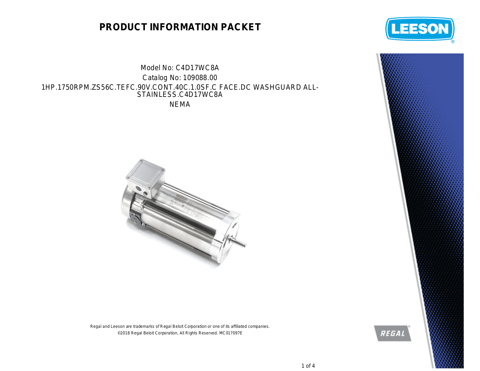 Leeson 109088.00 Product Information Packet