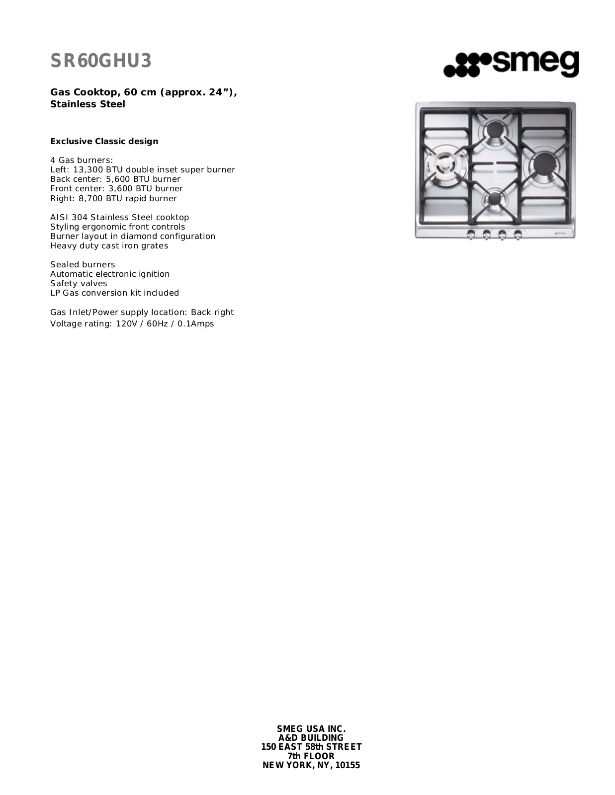 Smeg SR60GHU3 Specsheet - ManualMachine.com