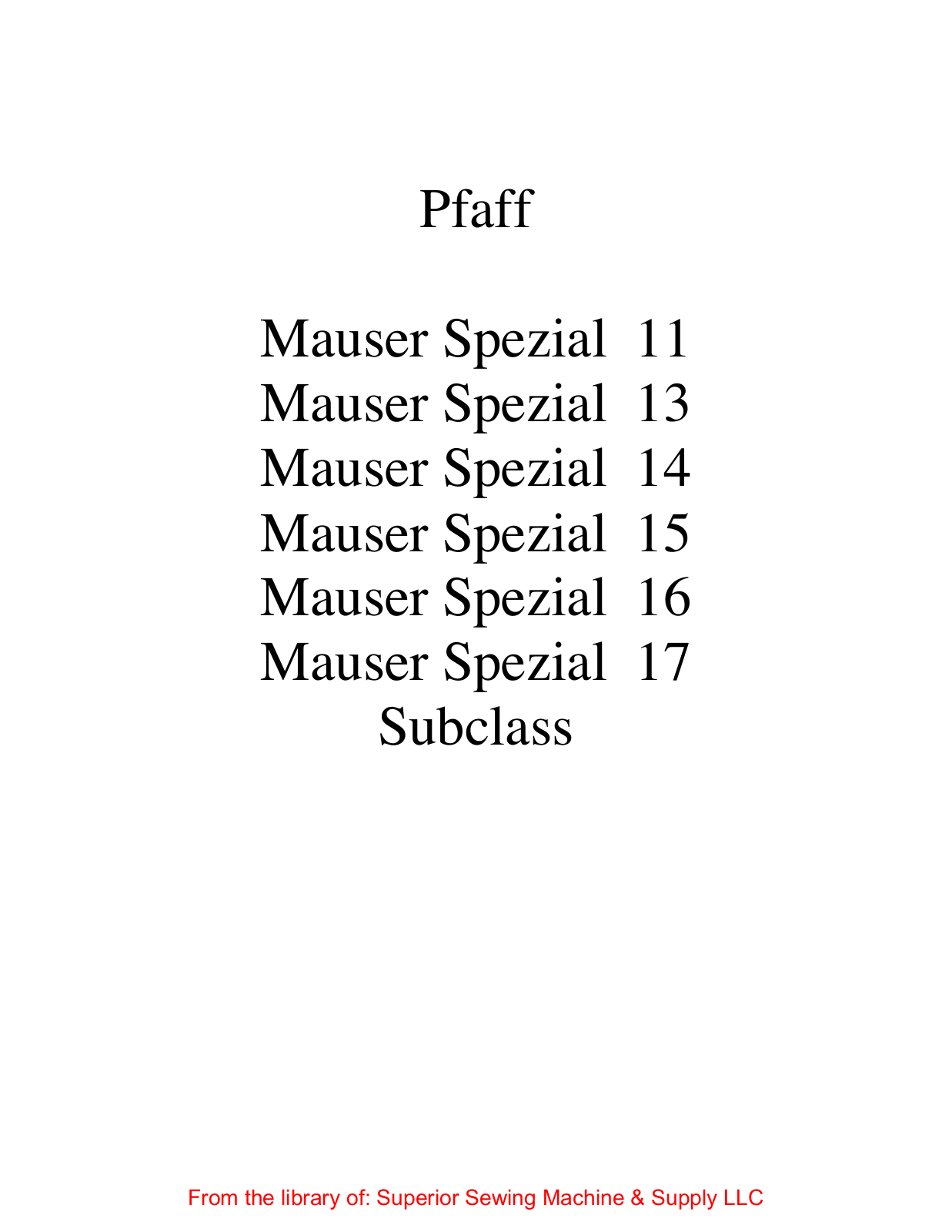 Mauser Spezial 11, Spezial 13, Spezial 14, Spezial 15, Spezial 16 User Manual