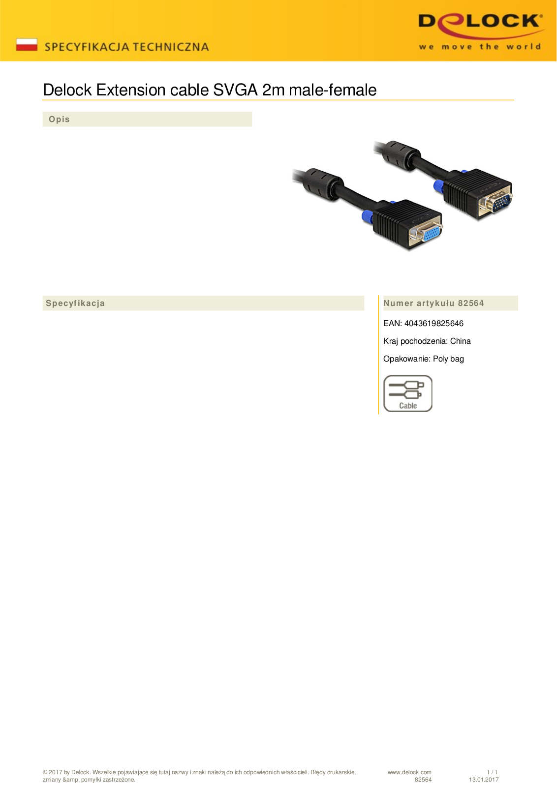 DeLOCK VGA extension cable 2m User Manual