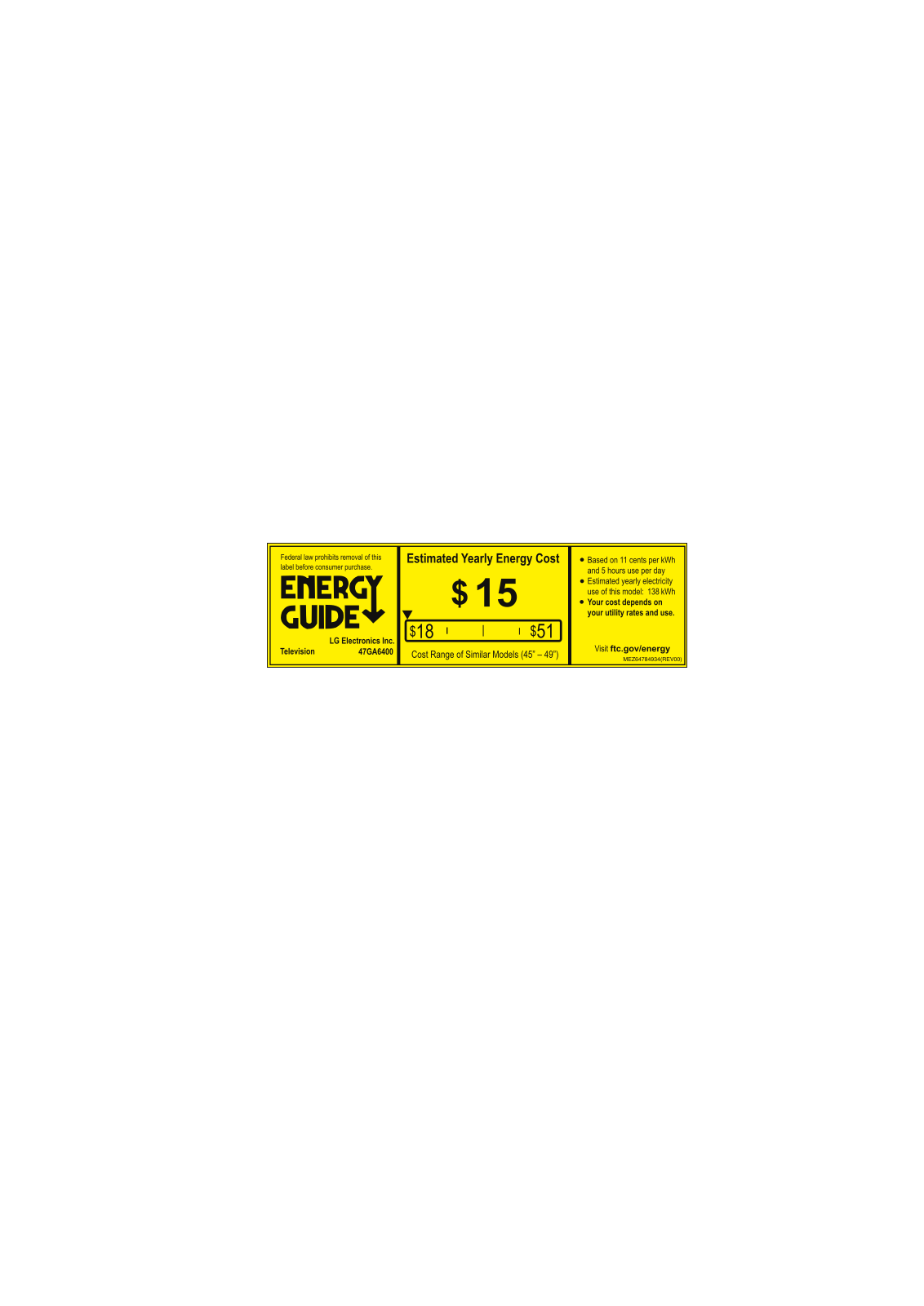 LG 47GA6400 Energy Guide