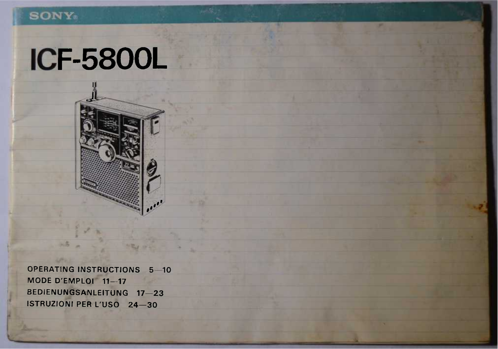 Sony ICF 5800L Operating Manual
