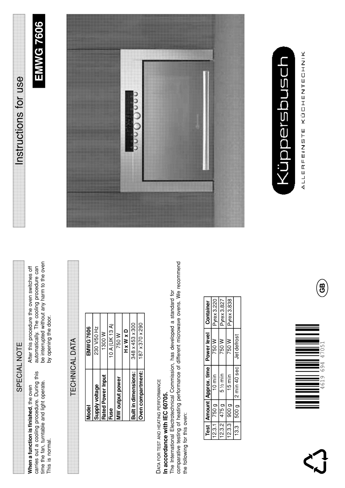 Whirlpool EMWG7606.0M INSTRUCTION FOR USE