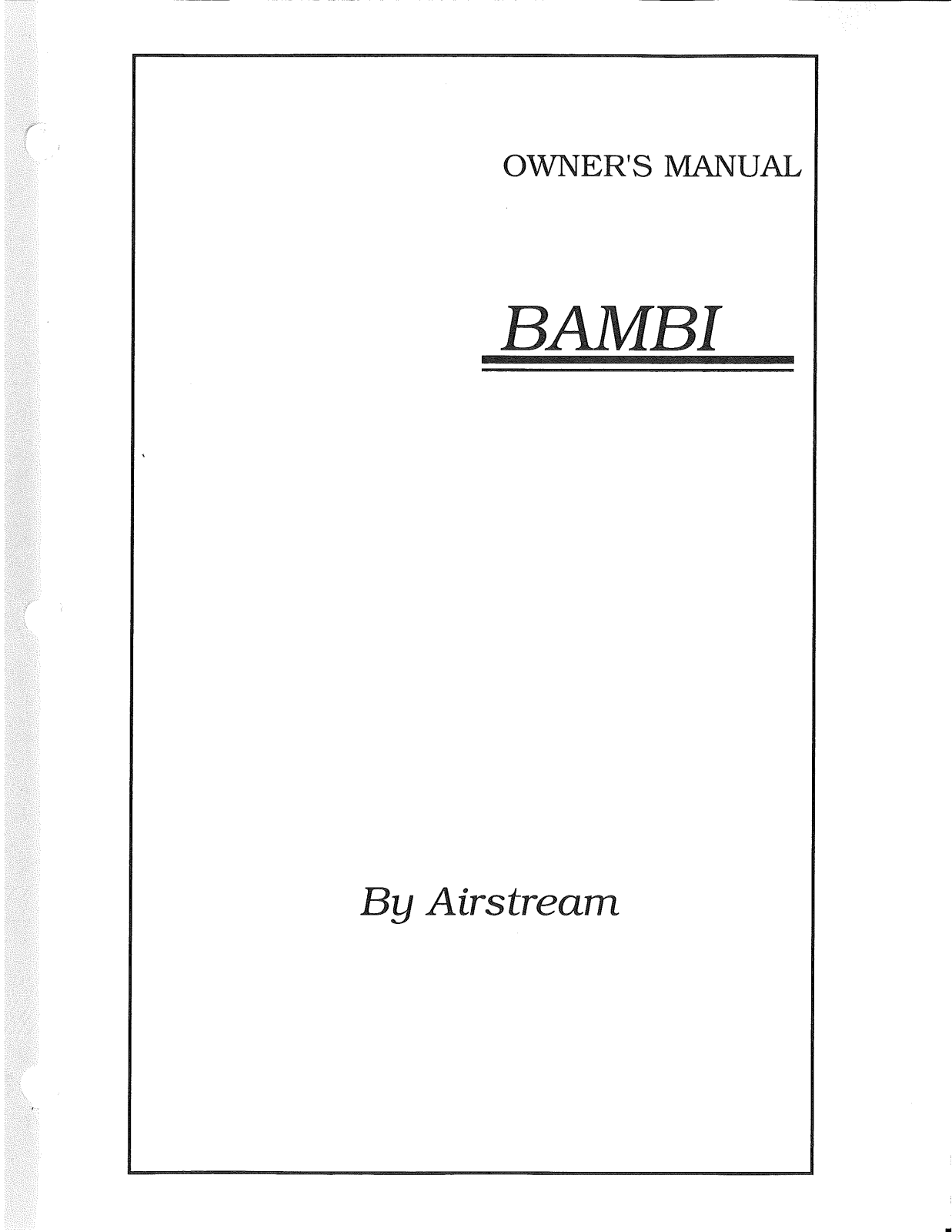 Airstream Bambi 2000 Owner's Manual