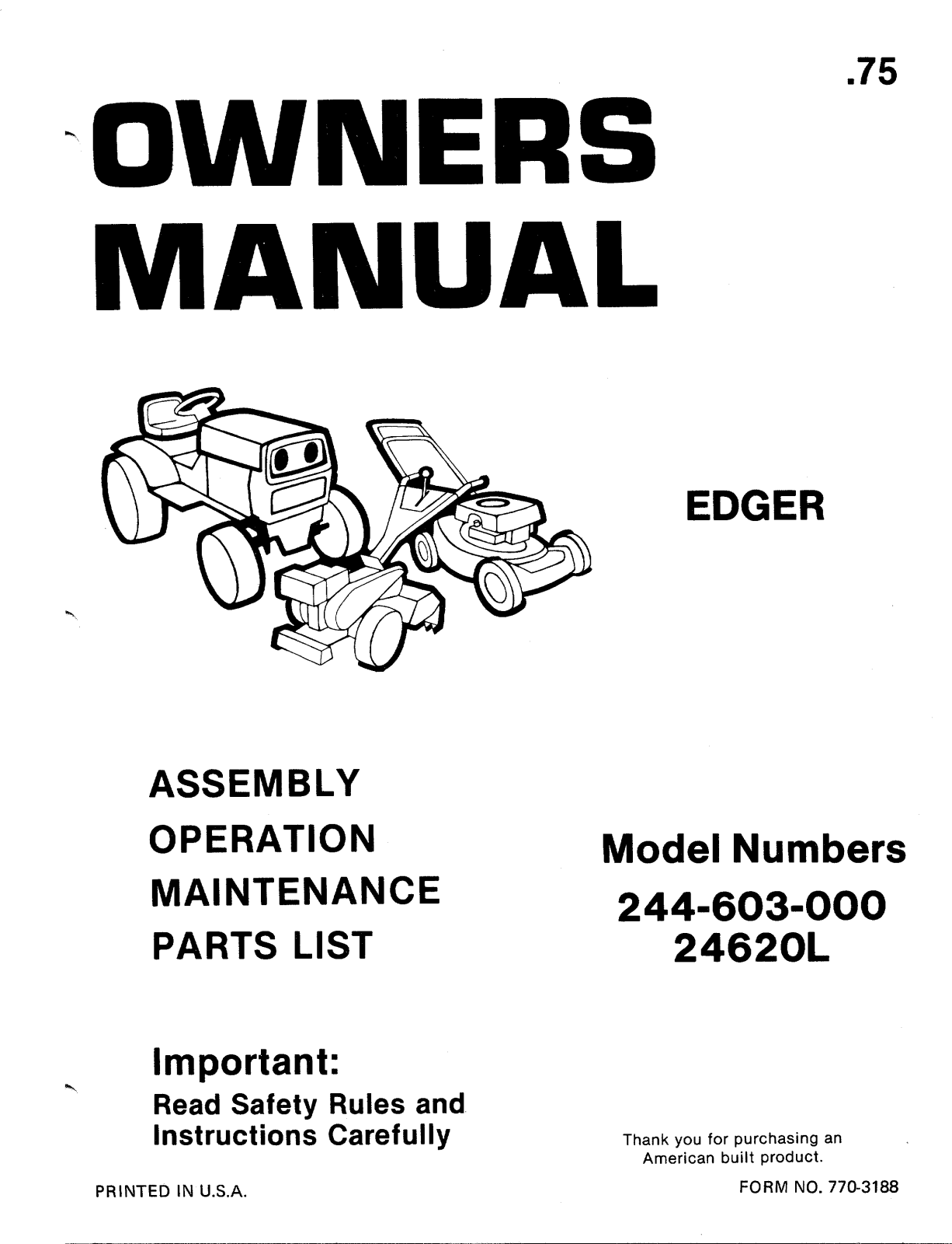 Bolens 244-603-000, 24620L User Manual