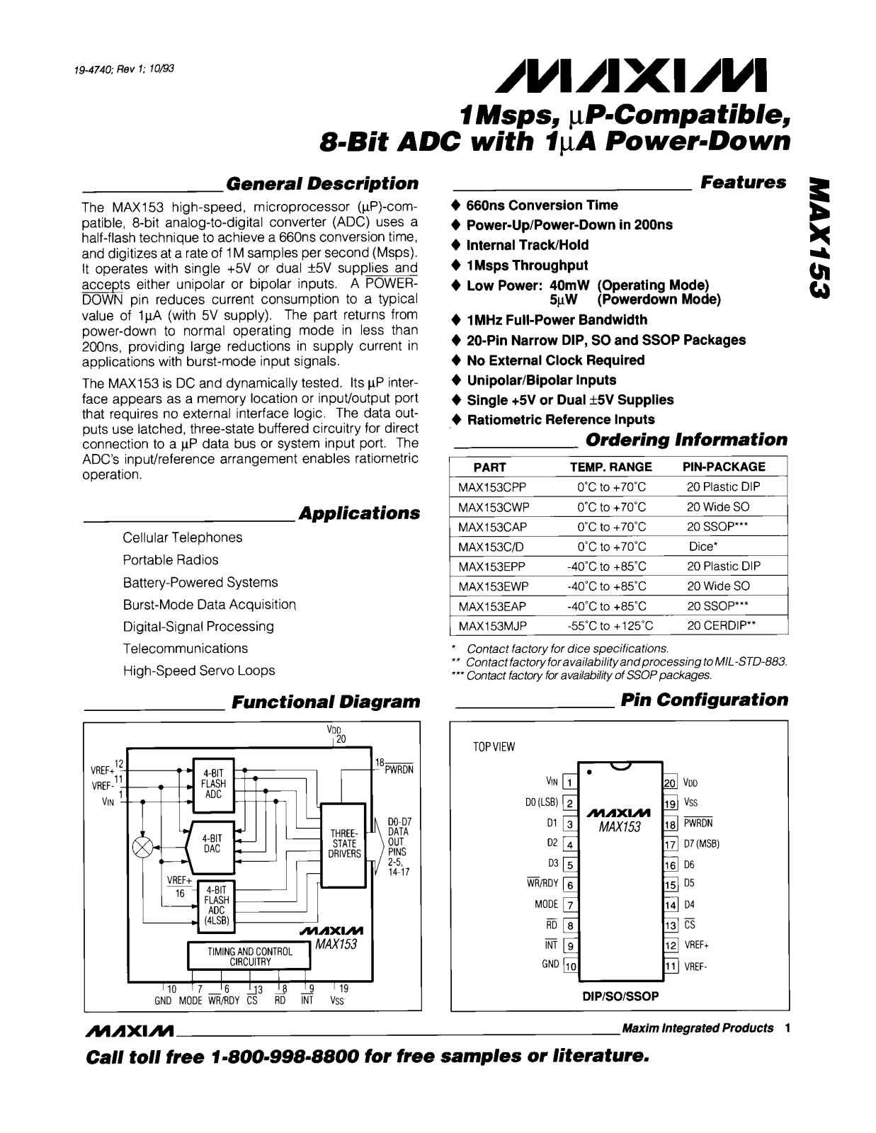 Maxim MAX153CWP, MAX153CPP, MAX153CAP, MAX153EWP, MAX153C-D Datasheet