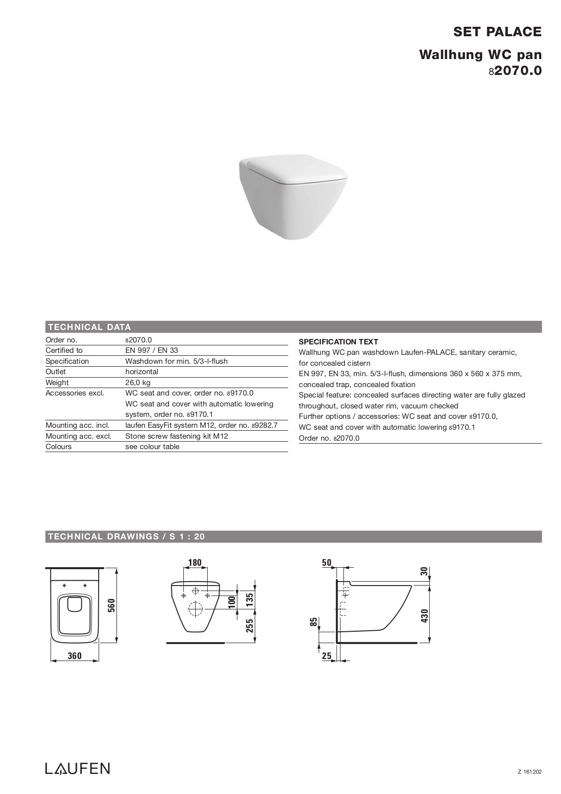 Laufen 8.2070.0 Datasheet