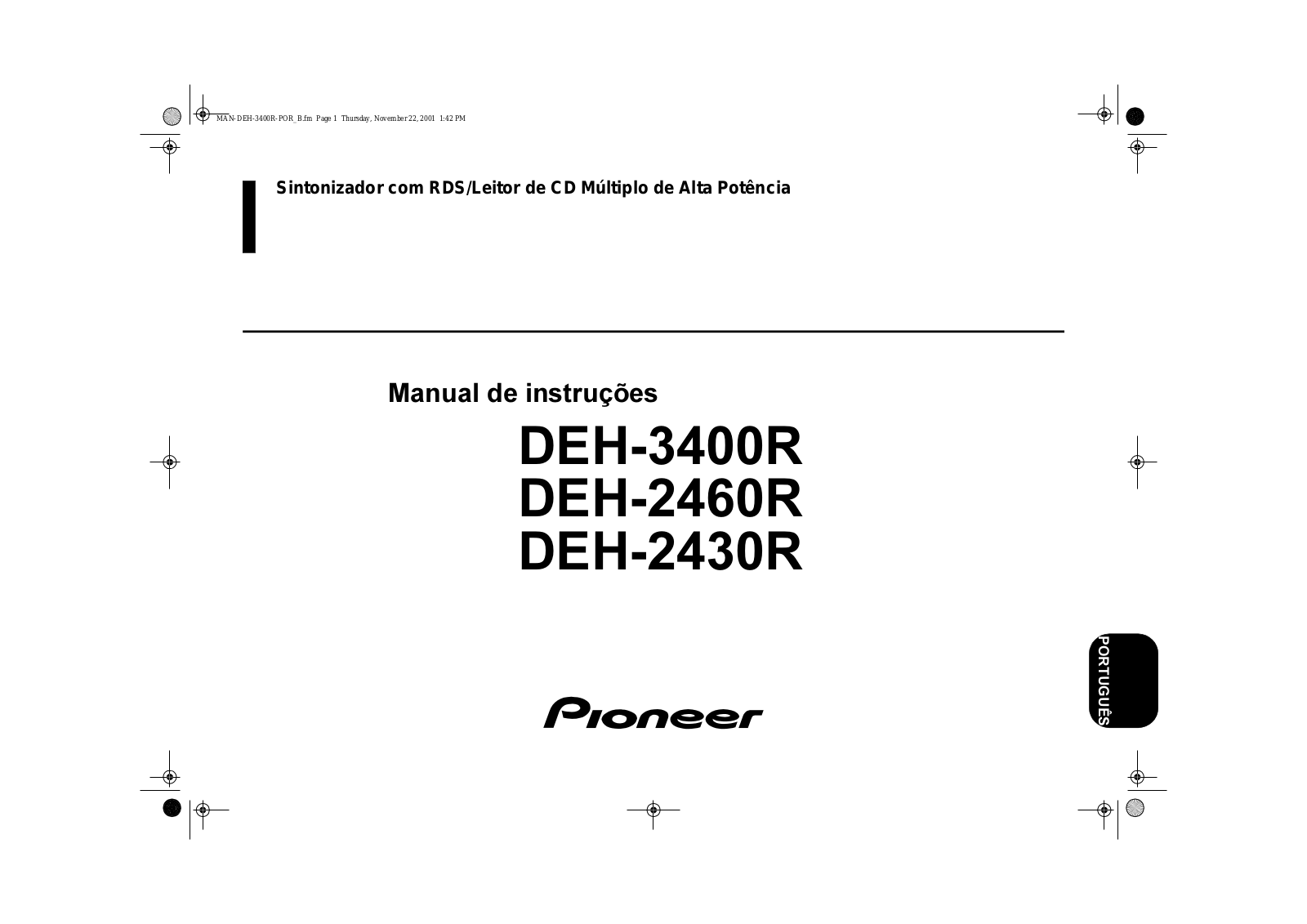 Pioneer DEH-3400R, DEH-2460R, DEH-2430R User manual