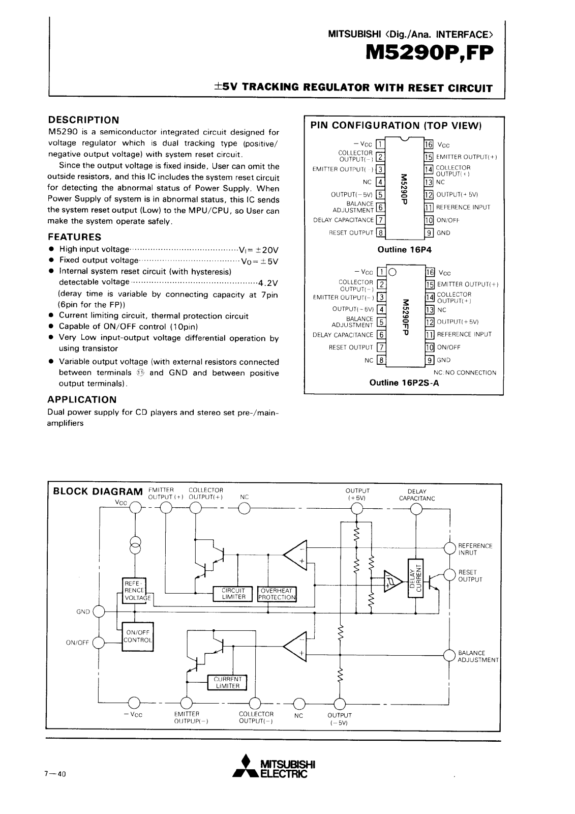 Mitsubishi M5290P, M5290FP Datasheet