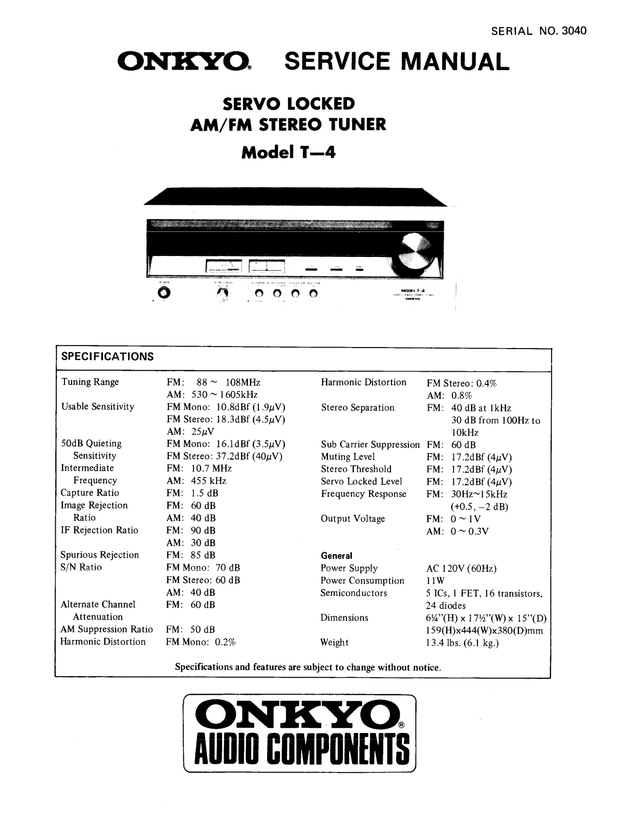 Onkyo T-4 Service manual