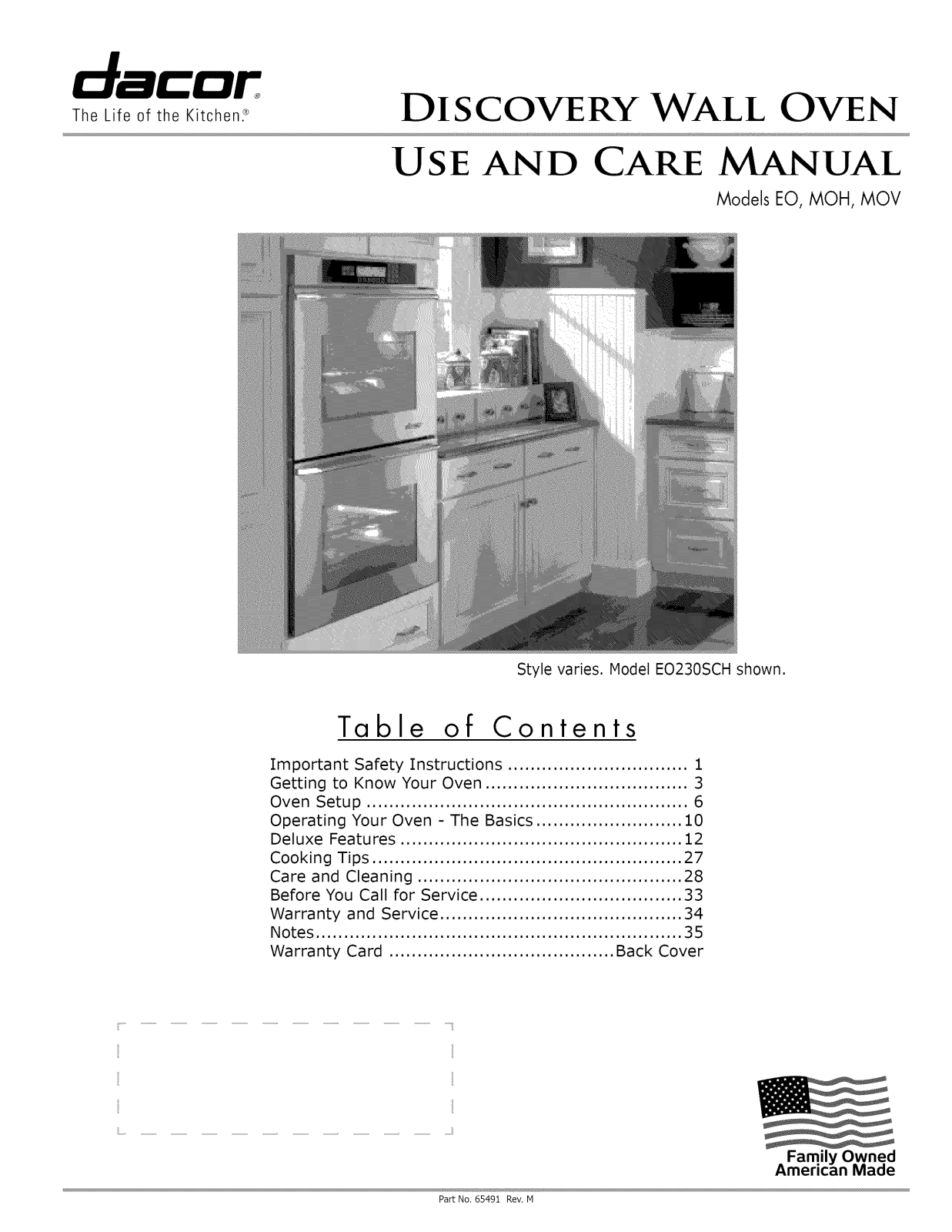 Dacor EO230SBR, EO230SBC, EO230BK, EO127SBC, EO127BK Owner’s Manual