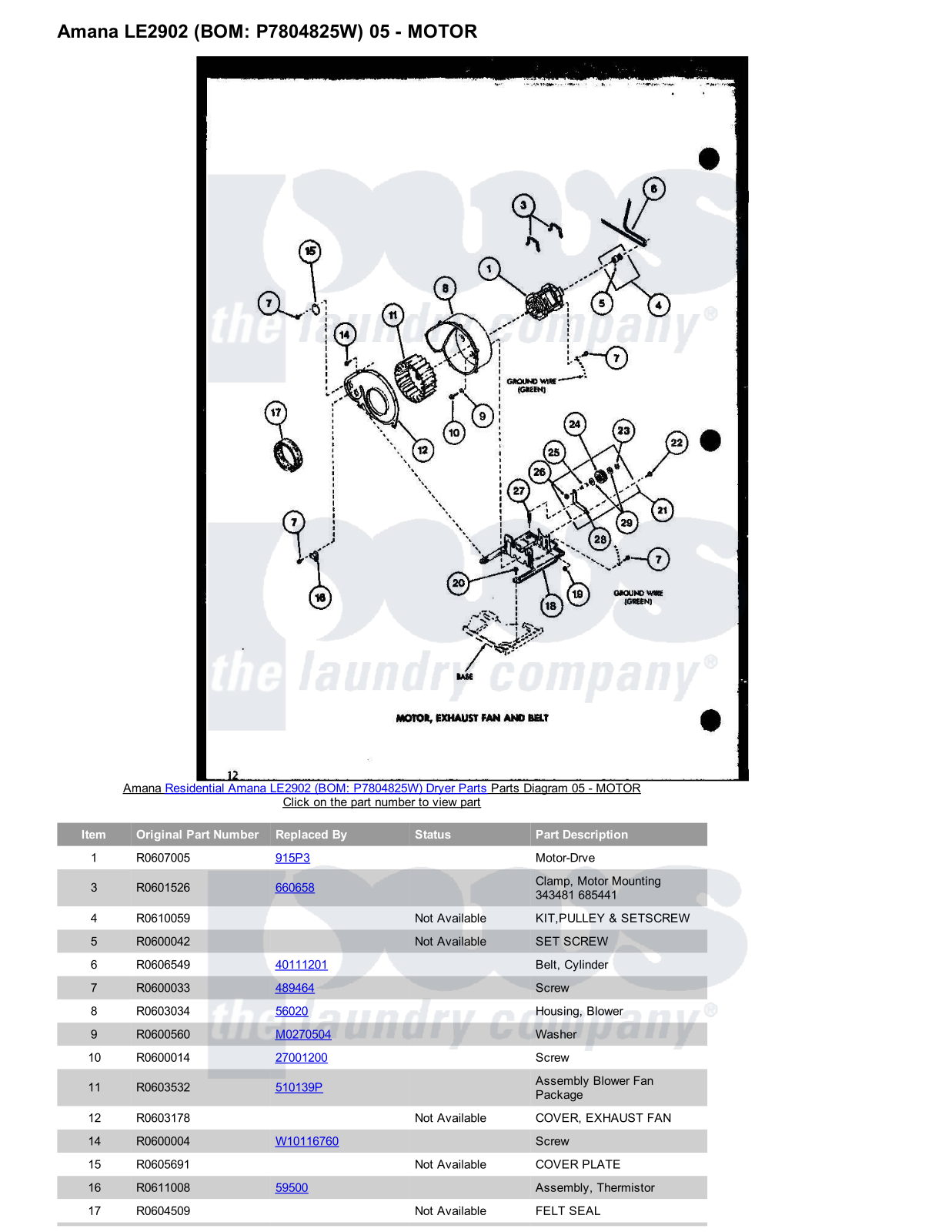 Amana LE2902 Parts Diagram