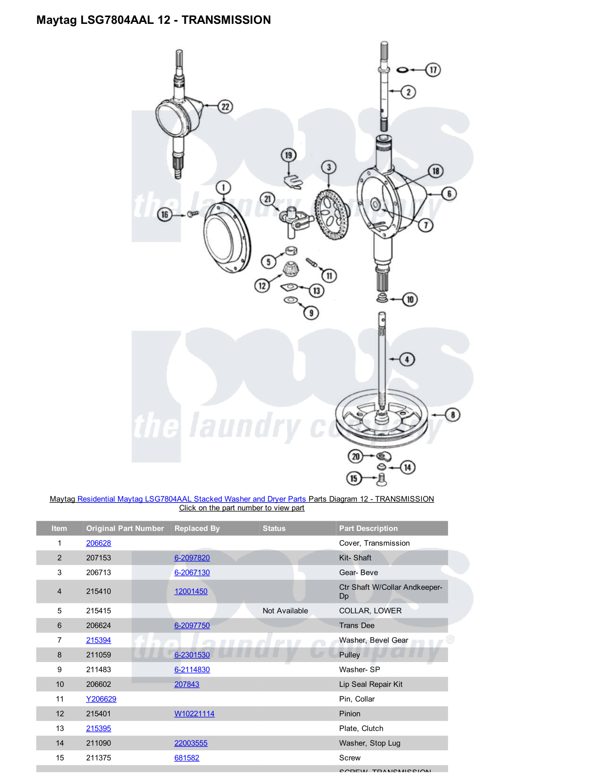 Maytag LSG7804AAL Stacked and Parts Diagram