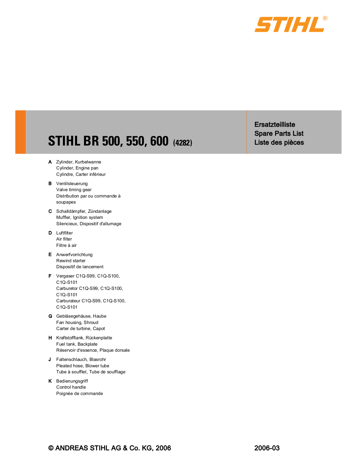 STIHL BR 550 Parts list