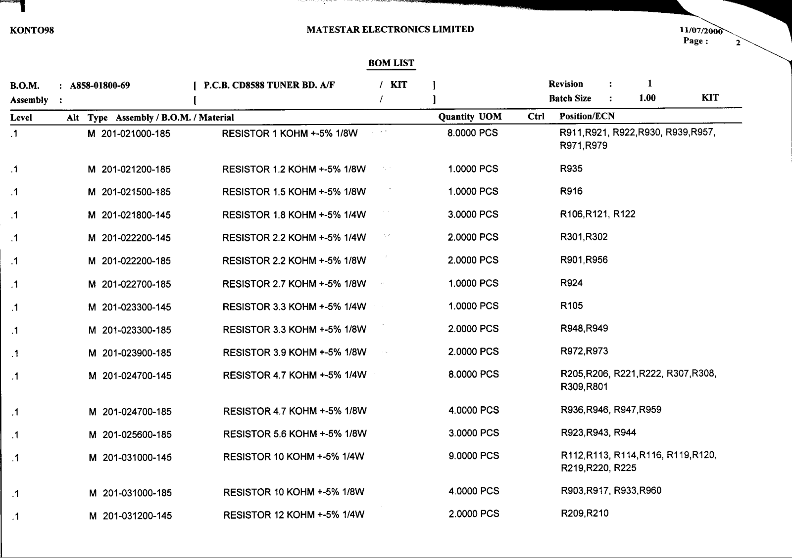 Vitek VT-3472 BOM LIST 11