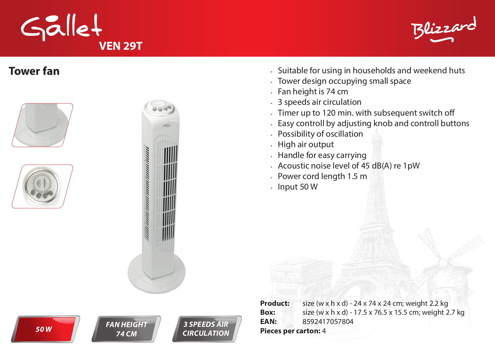 Gallet VEN29T Product sheet