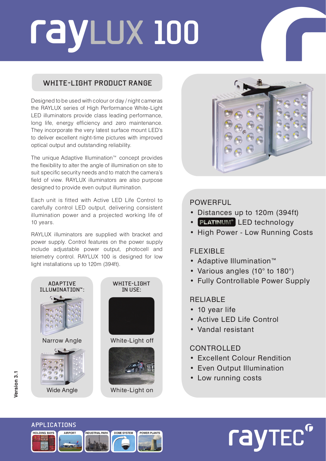 Raytec RL100-AI-120, RL100-AI-50, RL100-AI-30 Specsheet