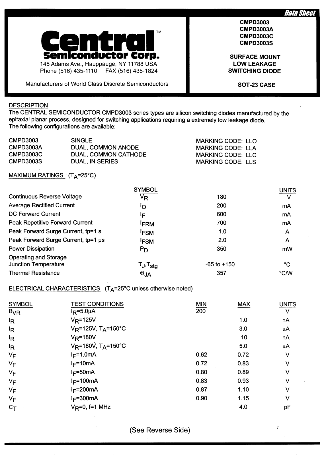 CENTR CMPD3003A, CMPD3003, CMPD3003S, CMPD3003C Datasheet