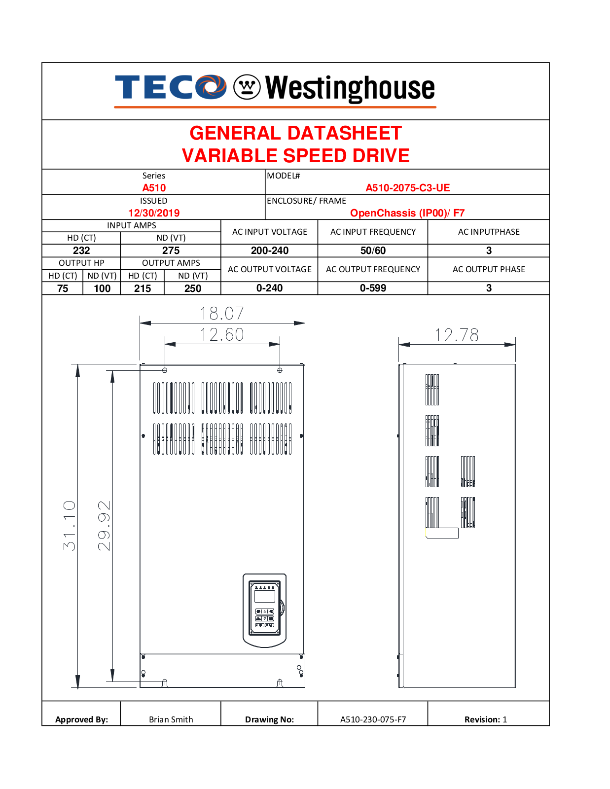 Teco A510-2075-C3-UE Data Sheet