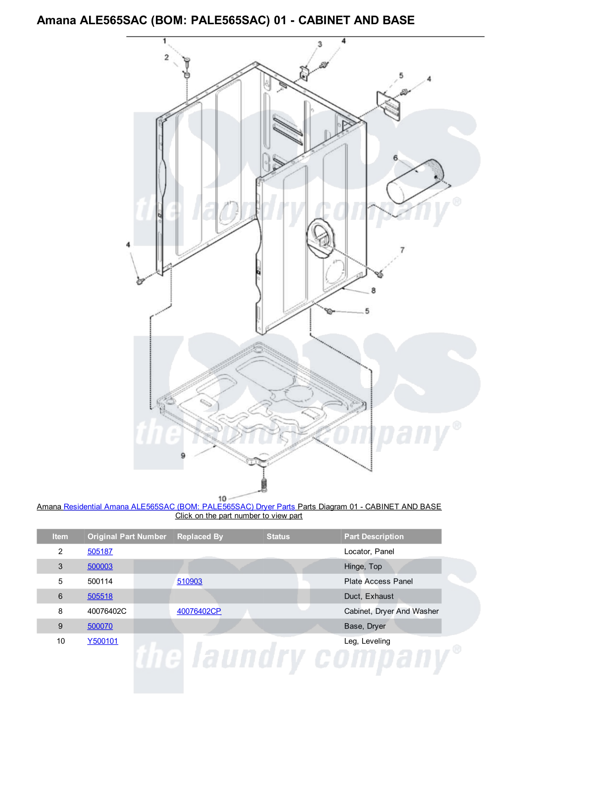 Amana ALE565SAC Parts Diagram