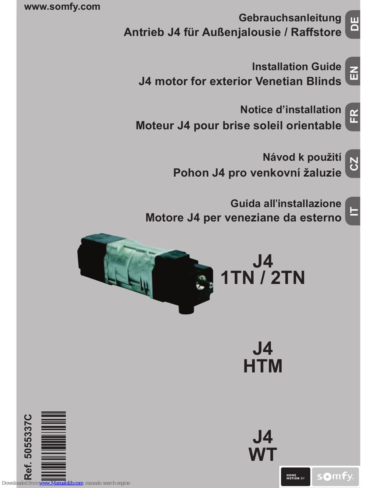 SOMFY J4 1TN,J4 2TN,J4 HTM,J4 WT Installation Manual