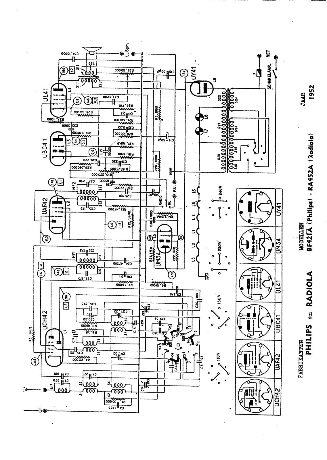 Philips RA-452A, BF-421-A Schematic