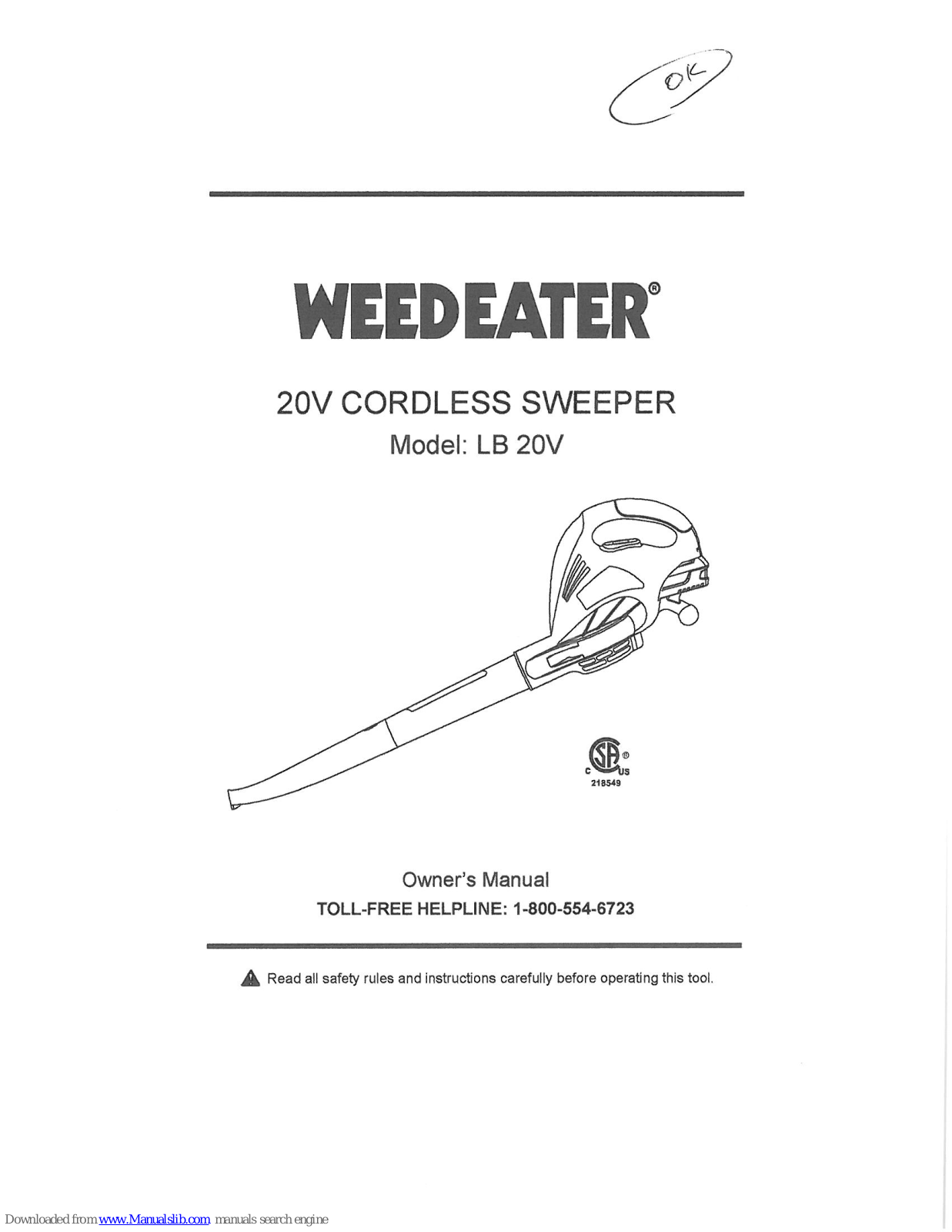 Weed Eater LB 20V Owner's Manual