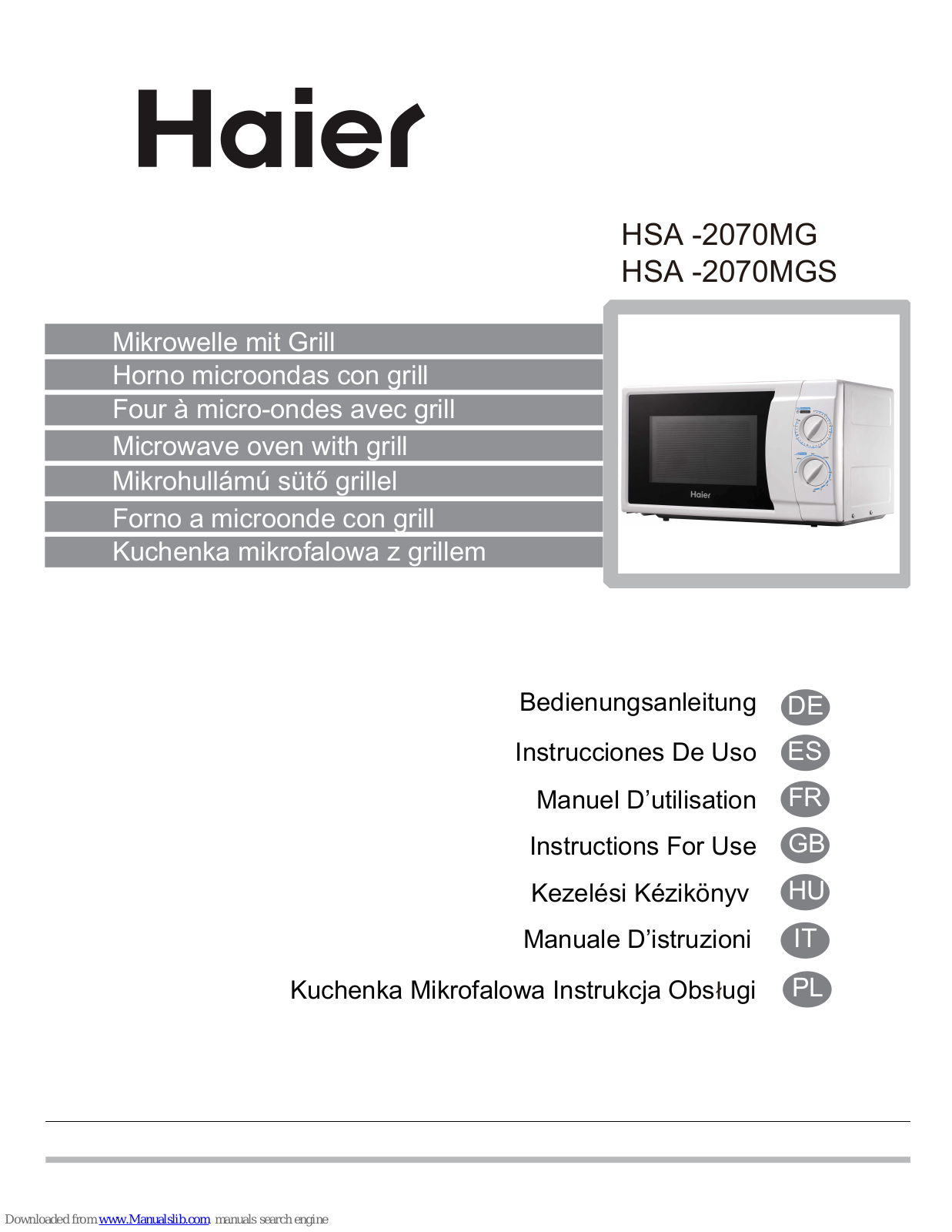 Haier HSA -2070MG, HSA -2070MGS Instructions For Use Manual