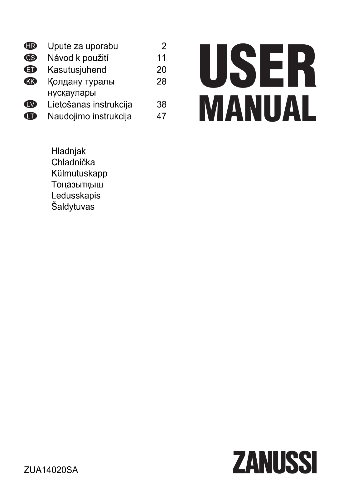 Zanussi ZUA14020SA User Manual