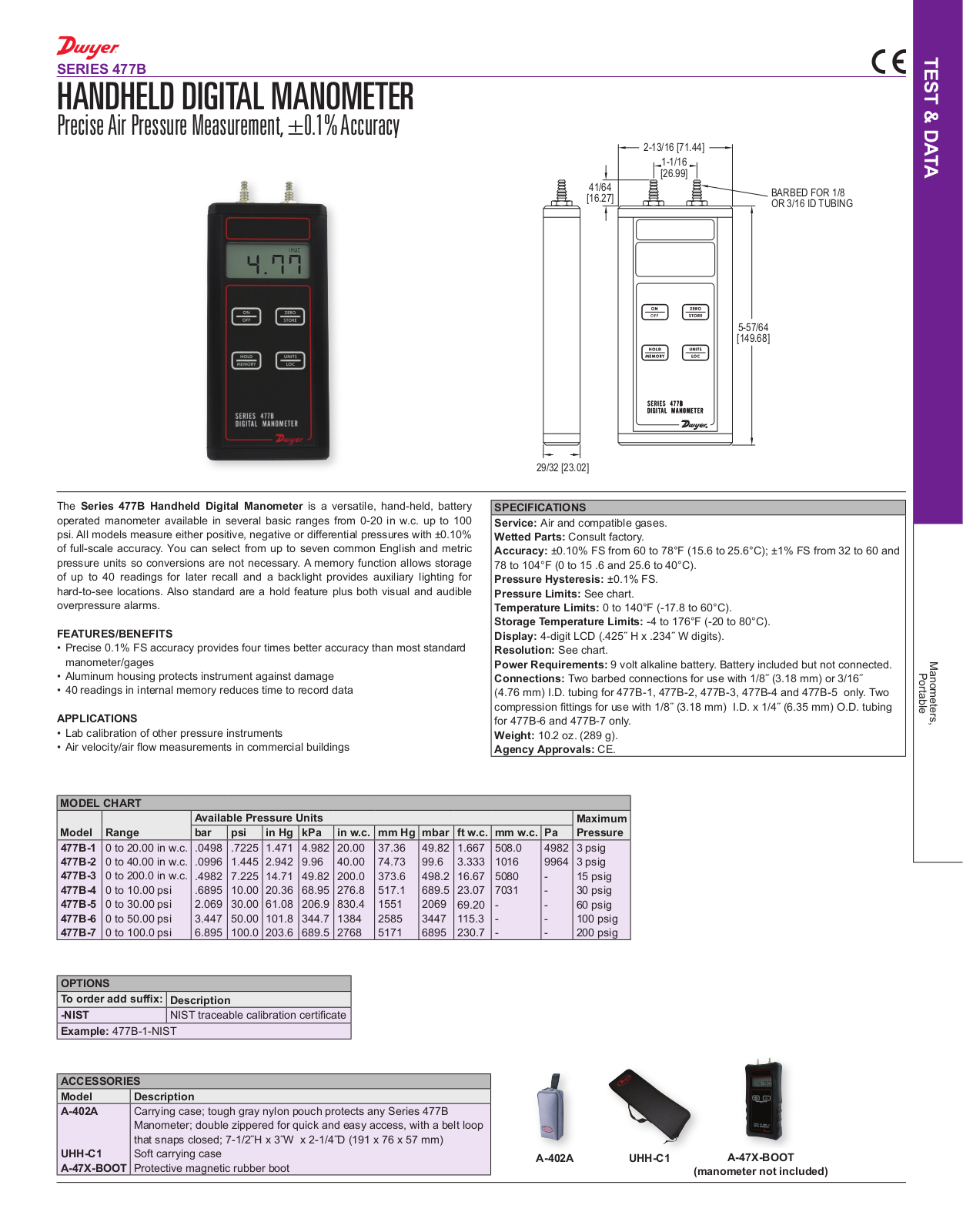 Dwyer Instruments SERIES 477B Catalog Page