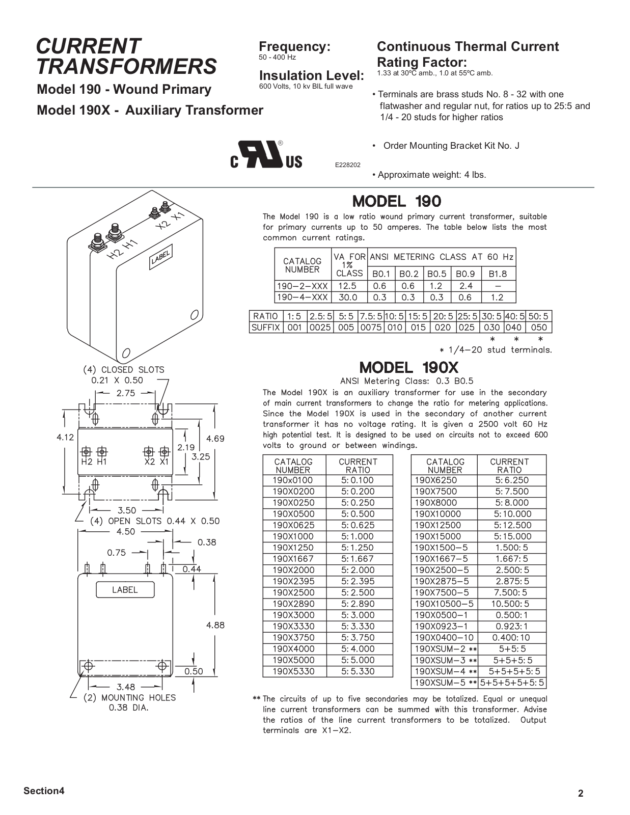 Crompton Instruments 190, 190X Data Sheet